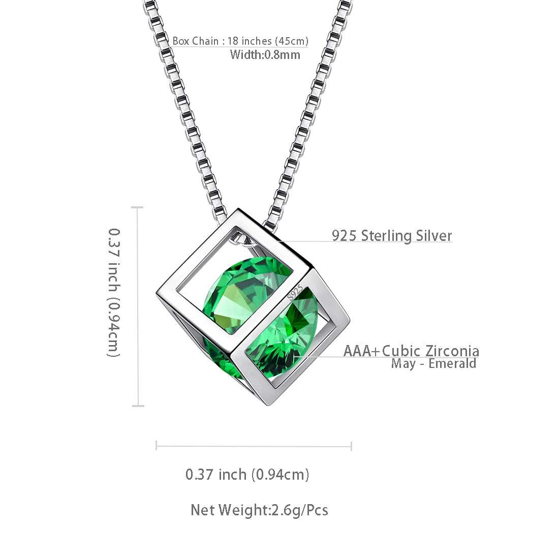 Tokyo Mart 3D Cube Birthstone May Emerald Necklace Pendant Women Girls Jewelry Birthday Gift