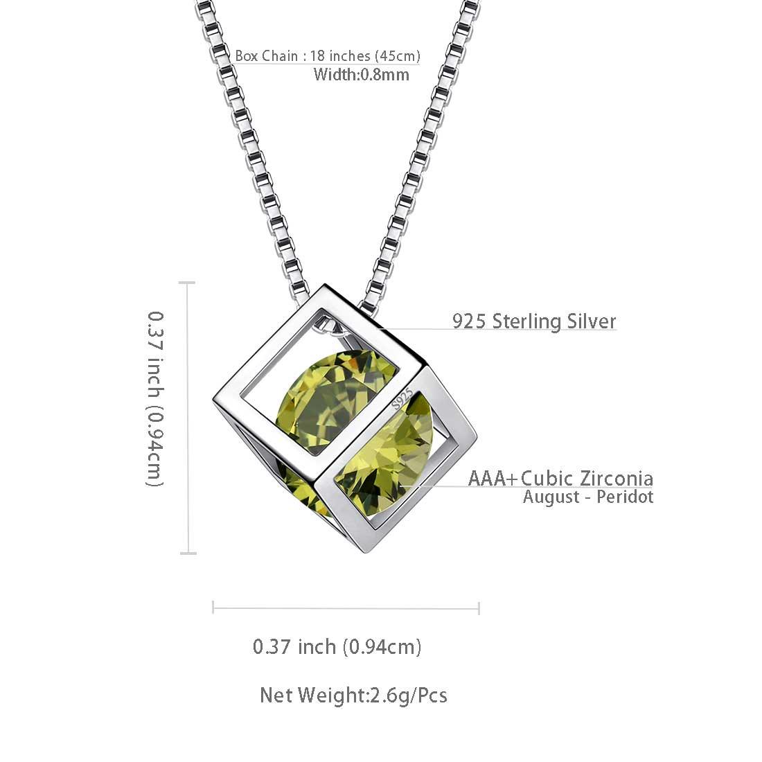 Tokyo Mart 3D Cube Birthstone August Peridot Necklace Pendant Women Girls Jewelry Birthday Gift Sterling Silver