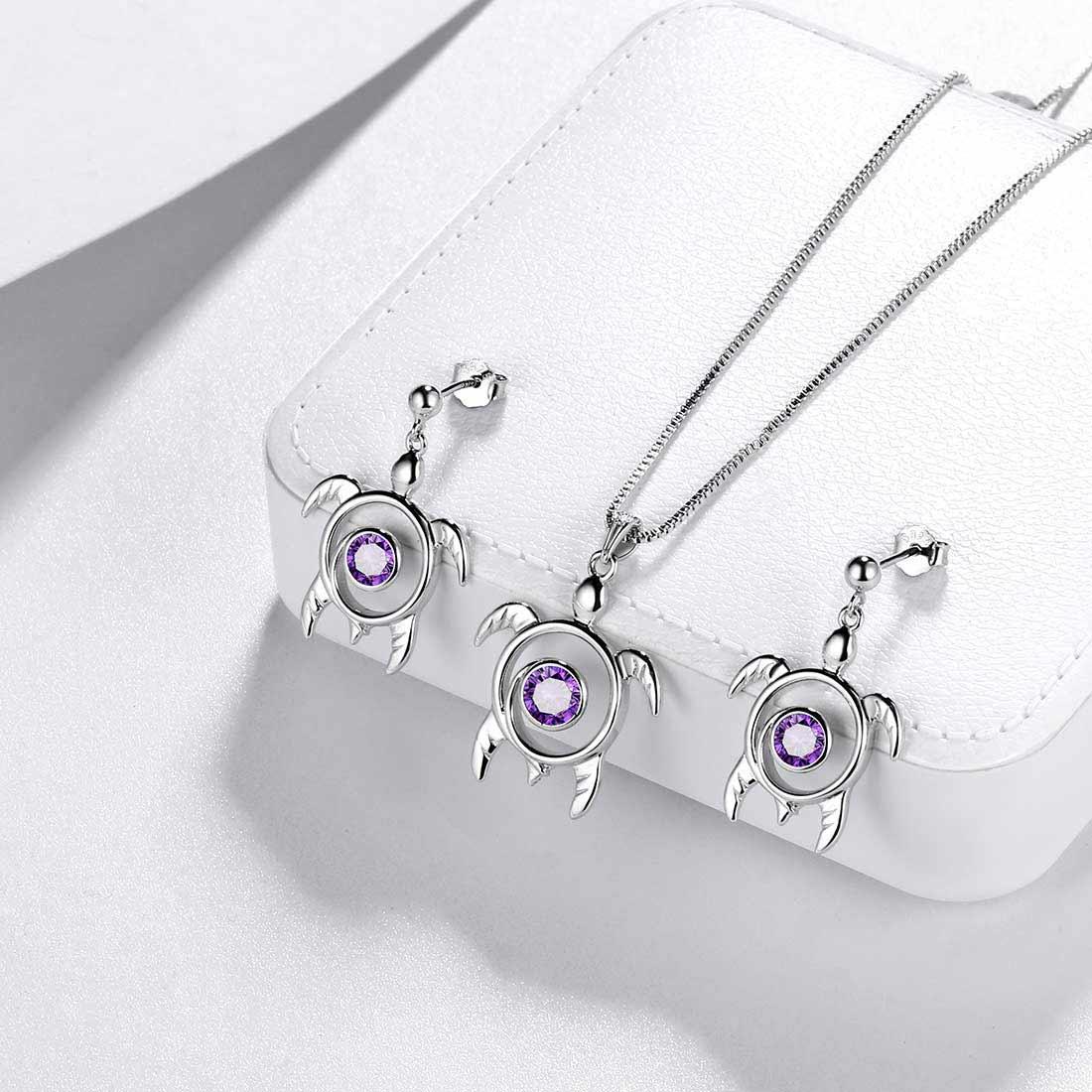 Tokyo Mart Schmuckset mit Schildkröten-Geburtsstein, Amethyst, 3-teilig, Geschenk für Frauen und Mädchen