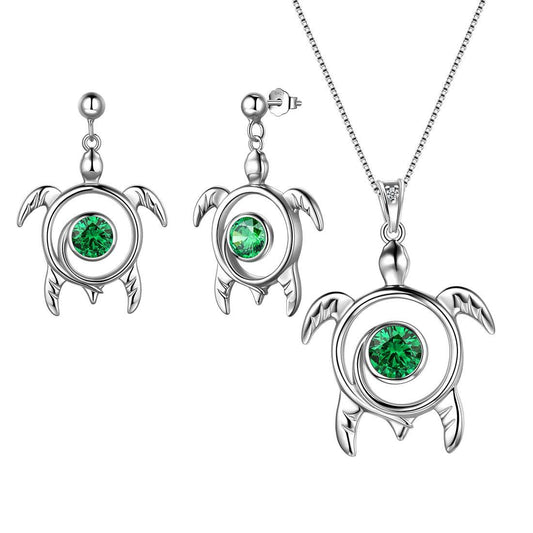 Tokyo Mart Turtle Birthstone May Emerald Jewelry Set 3PCS Women Girls Birthday Gift