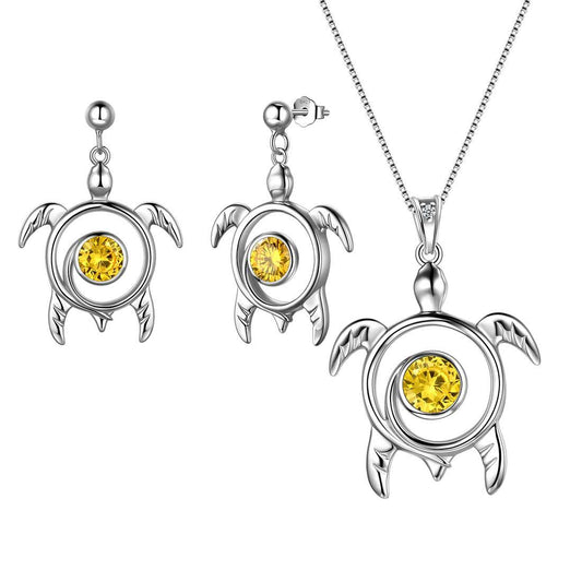 Tokyo Mart Turtle Birthstone November Citrine Jewelry Set 3PCS Women Girls Birthday Gift