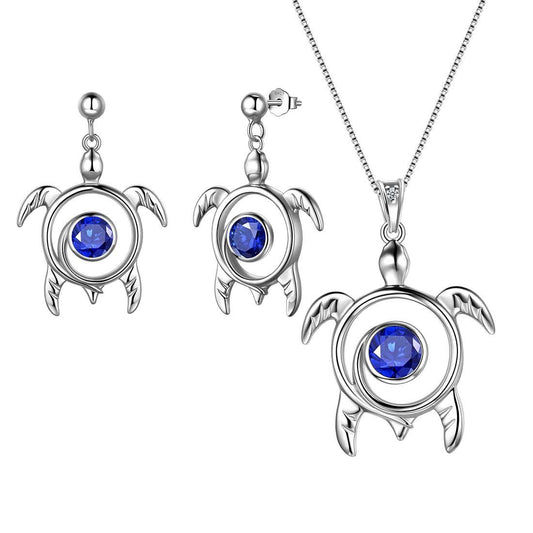 Tokyo Mart Turtle Birthstone September Sapphire Jewelry Set 3PCS Women Girls Birthday Gift