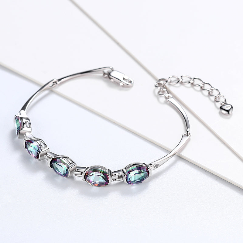 Tokyo Mart Women Bracelet Vintage Rainbow Mystic Topaz Gemstone Jewelry Gifts 925 Sterling Silver