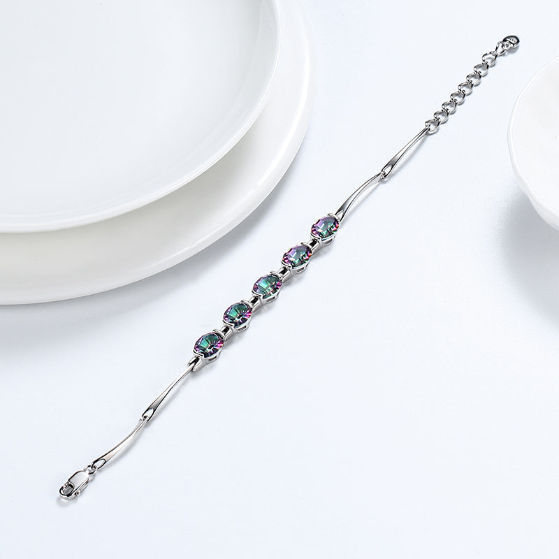 Tokyo Mart Women Bracelet Vintage Rainbow Mystic Topaz Gemstone Jewelry Gifts 925 Sterling Silver