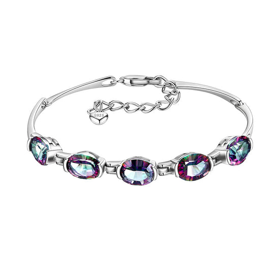 Tokyo Mart Women Bracelet Vintage Rainbow Mystic Topaz Gemstone Jewelry Gifts 925 Sterling Silver