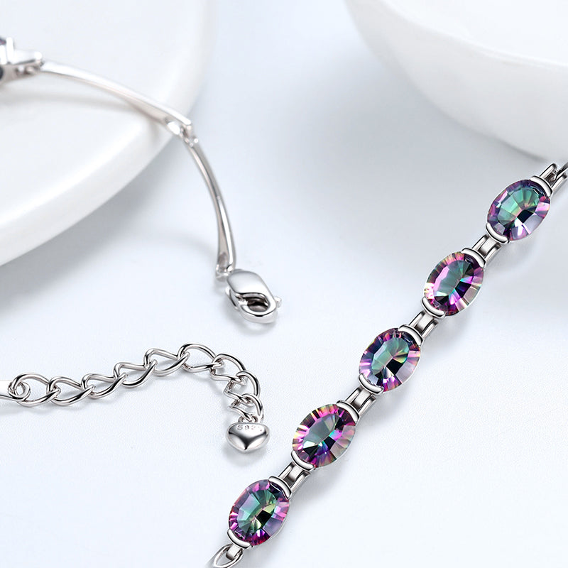 Tokyo Mart Women Bracelet Vintage Rainbow Mystic Topaz Gemstone Jewelry Gifts 925 Sterling Silver