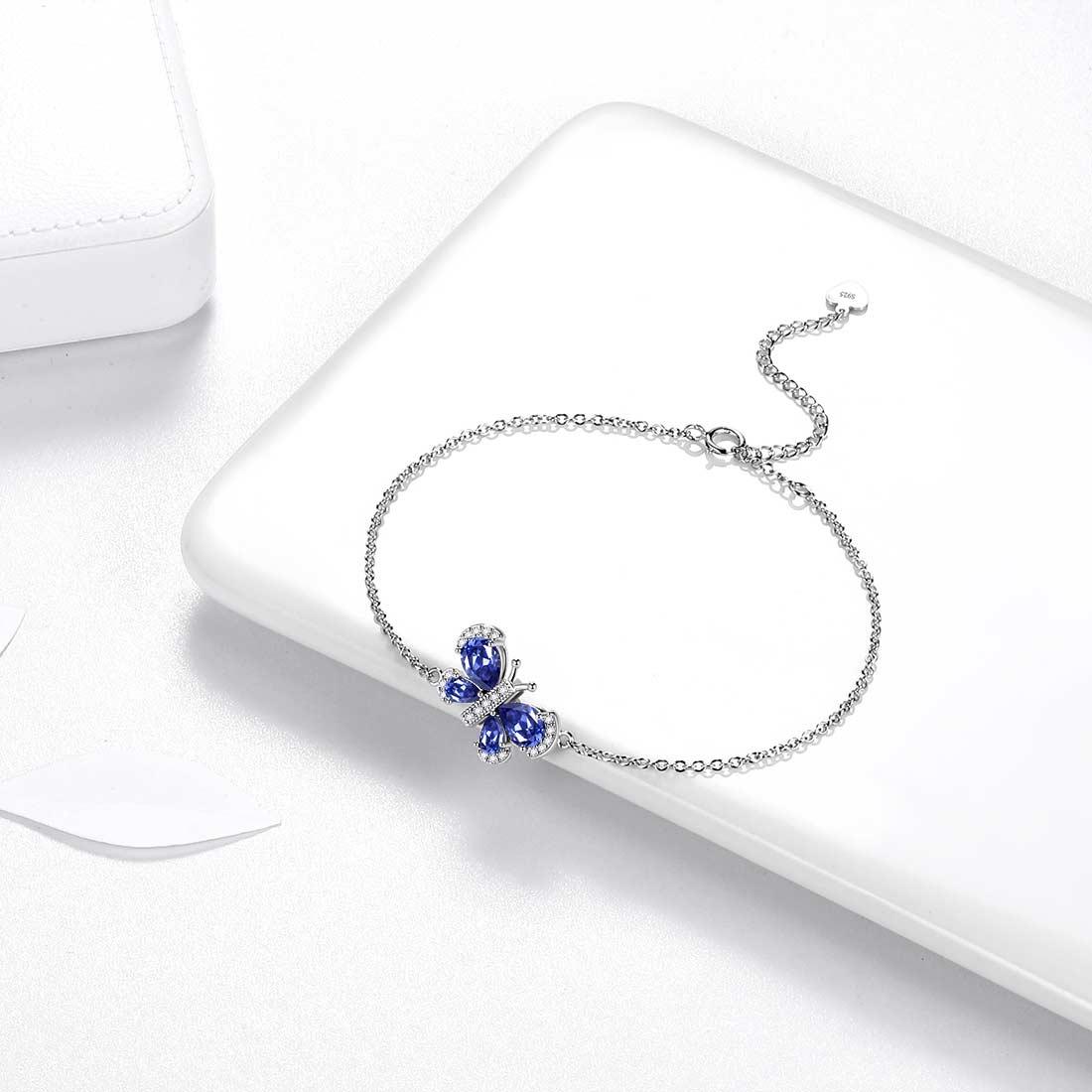 Tokyo Mart Butterfly Bracelet Birthstone December Tanzanite Crystal Women Girls Jewelry Birthday Gift