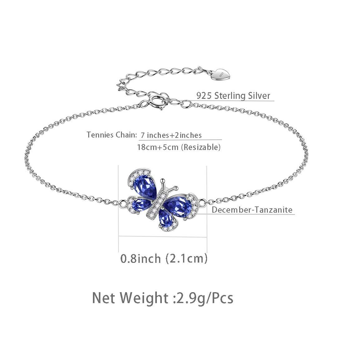 Tokyo Mart Butterfly Bracelet Birthstone December Tanzanite Crystal Women Girls Jewelry Birthday Gift