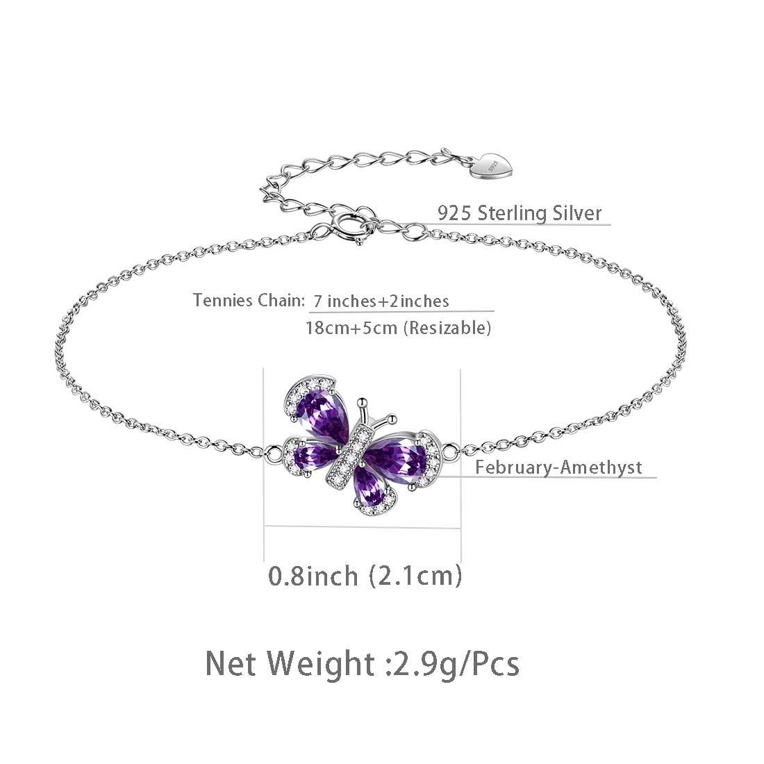 Tokyo Mart Butterfly Bracelet Birthstone February Amethyst Crystal Women Girls Jewelry Birthday Gift