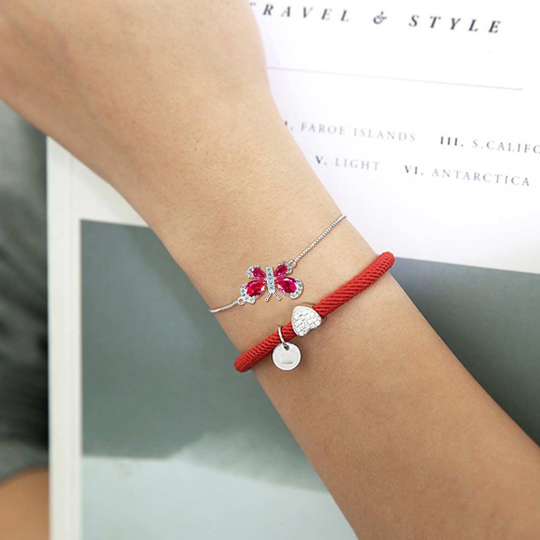 Tokyo Mart Butterfly Bracelet Birthstone July Ruby Crystal Women Girls Jewelry Birthday Gift