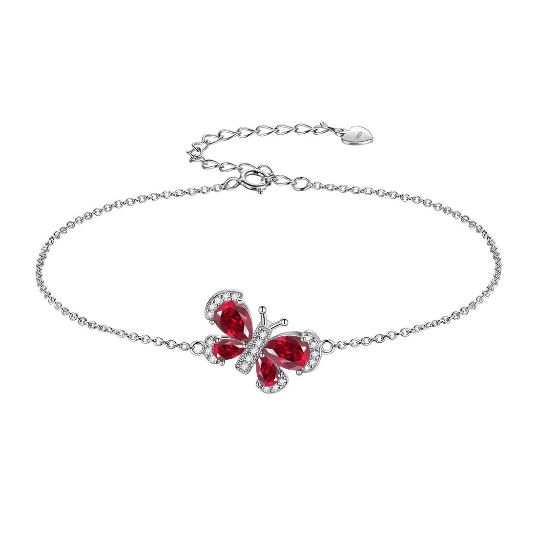 Tokyo Mart Butterfly Bracelet Birthstone July Ruby Crystal Women Girls Jewelry Birthday Gift