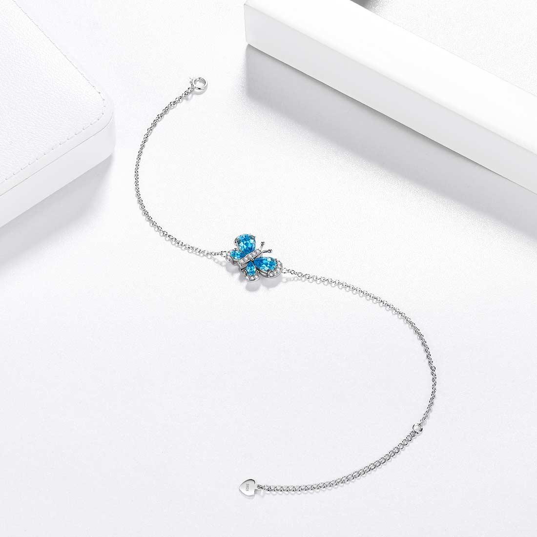 Tokyo Mart Butterfly Bracelet Birthstone March Aquamarine Crystal Women Girls Jewelry Birthday Gift