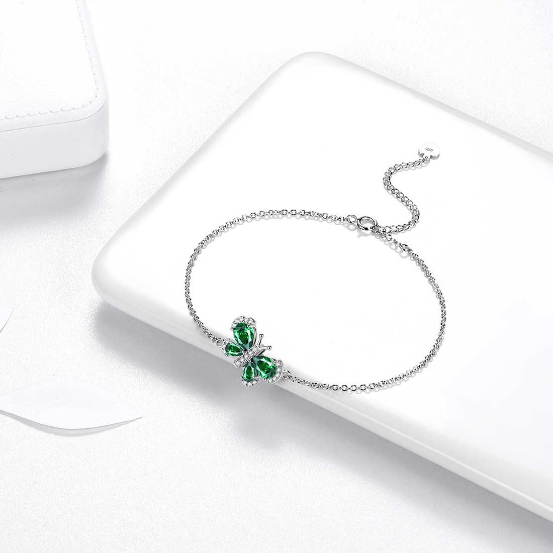 Tokyo Mart Butterfly Bracelet Birthstone May Emerald Crystal Women Girls Jewelry Birthday Gift