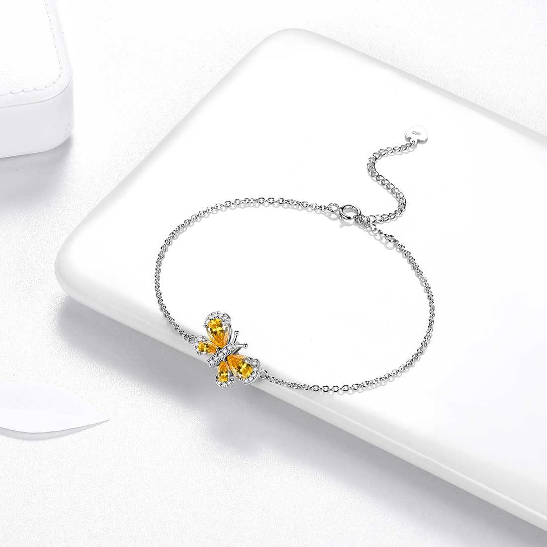 Tokyo Mart Butterfly Bracelet Birthstone November Citrine Crystal Women Girls Jewelry Birthday Gift