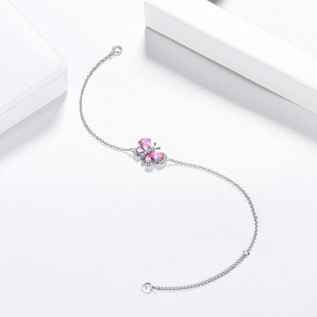 Tokyo Mart Butterfly Bracelet Birthstone October Tourmaline Crystal Women Girls Jewelry Birthday Gift