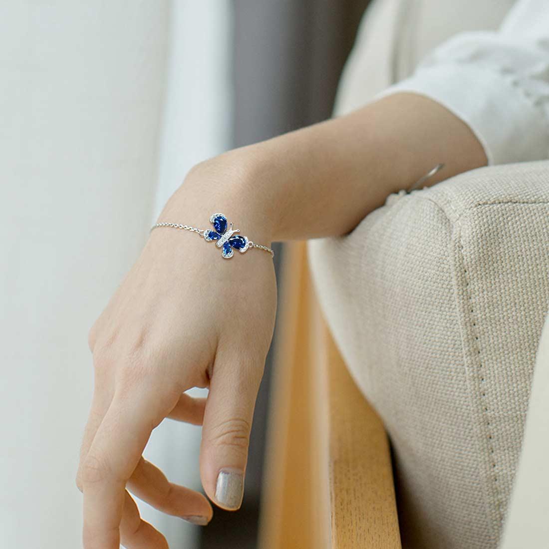 Tokyo Mart Butterfly Bracelet Birthstone September Sapphire Crystal Women Girls Jewelry Birthday Gift