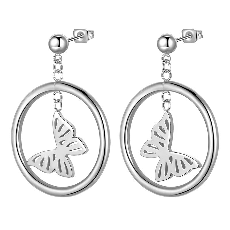 Tokyo Mart Women Butterfly Circle Dangle Earrings Jewelry Stainless Steel