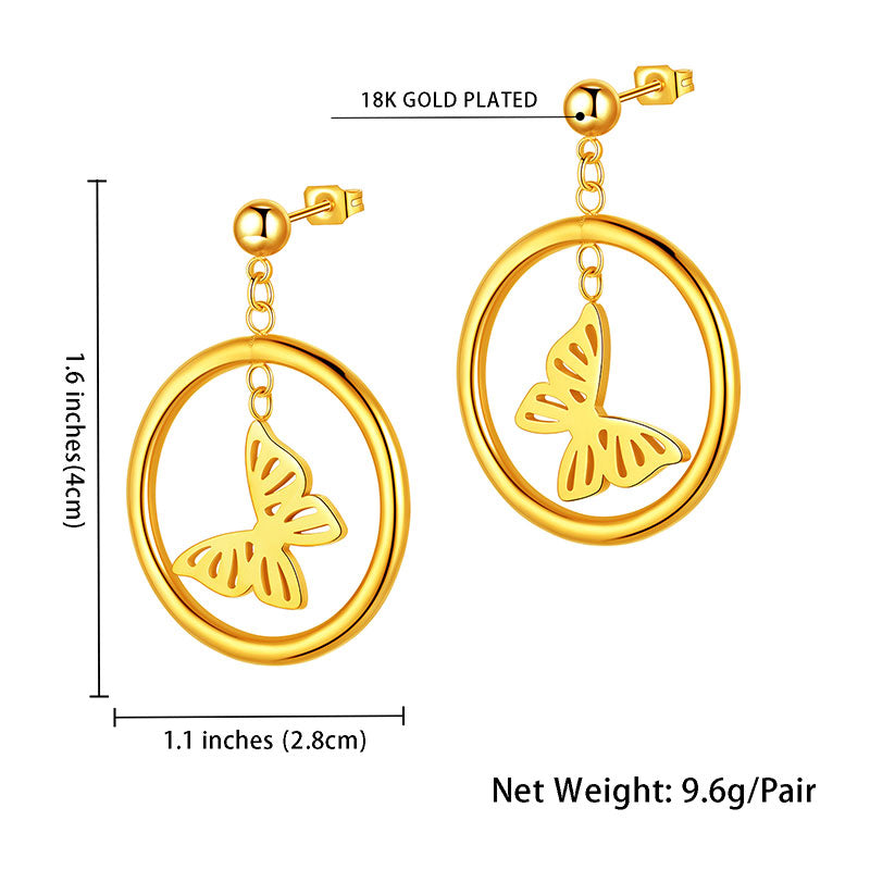 Tokyo Mart Women Butterfly Circle Dangle Earrings Jewelry Stainless Steel