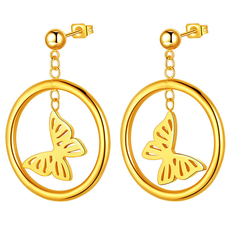 Tokyo Mart Women Butterfly Circle Dangle Earrings Jewelry Stainless Steel