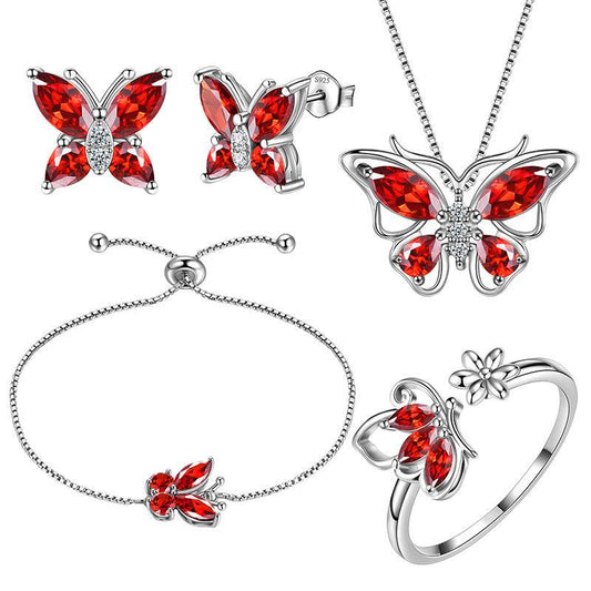 Tokyo Mart Women Butterfly Necklace Earrings Ring Bracelet Jewelry Set Birthday Gift 925 Sterling Silver