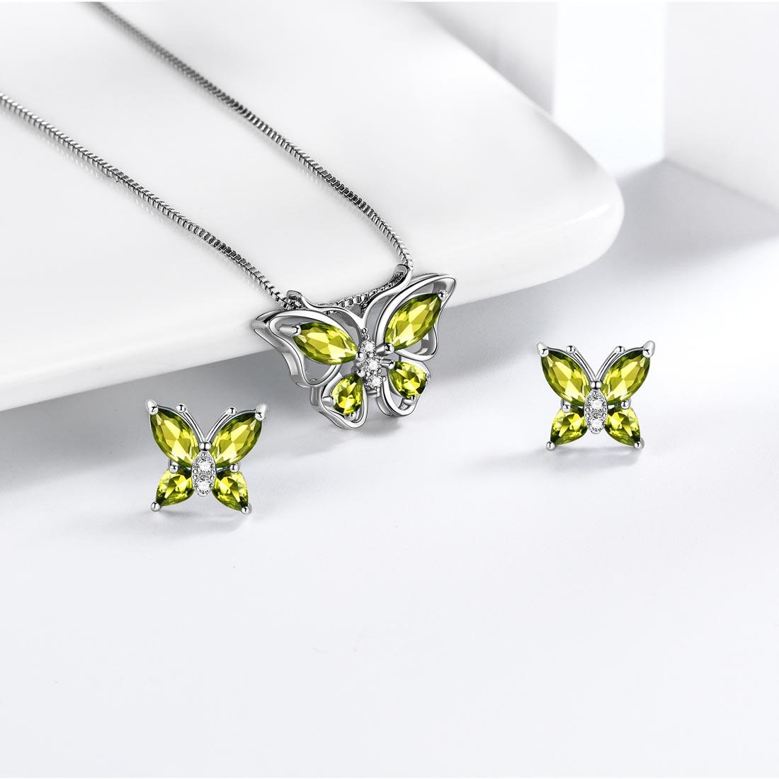 Tokyo Mart Butterfly Jewelry Set Birthstone August Peridot Women Girls Birthday Gift