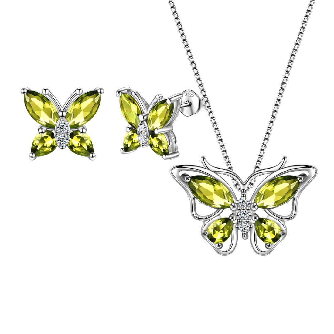 Tokyo Mart Butterfly Jewelry Set Birthstone August Peridot Women Girls Birthday Gift