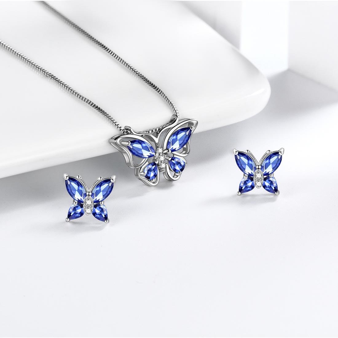 Tokyo Mart Butterfly Jewelry Set Birthstone December Tanzanite Women Girls Birthday Gift