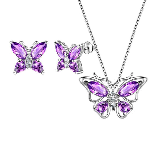 Tokyo Mart Butterfly Jewelry Set Birthstone February Amethyst Women Girls Birthday Gift