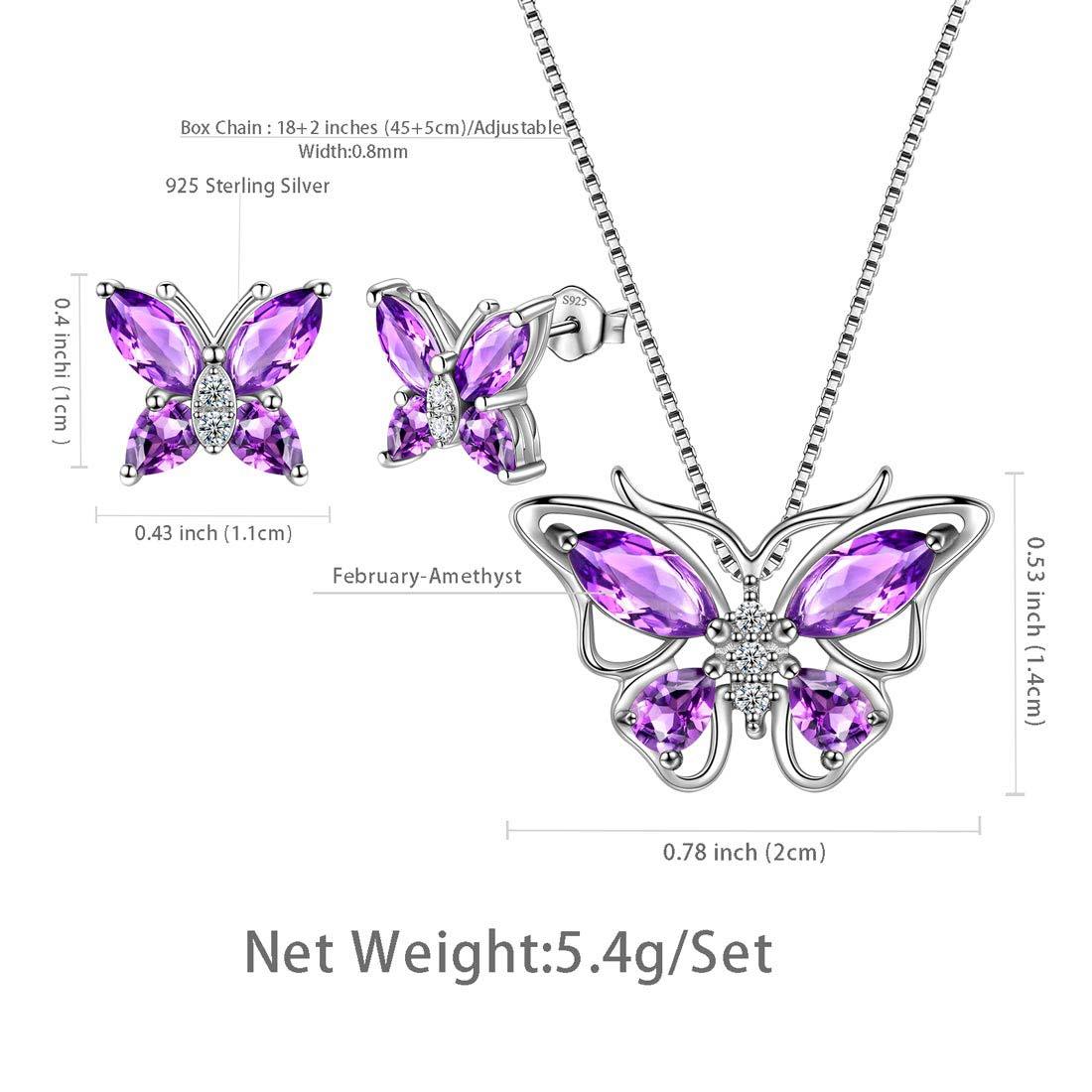 Tokyo Mart Butterfly Jewelry Set Birthstone February Amethyst Women Girls Birthday Gift