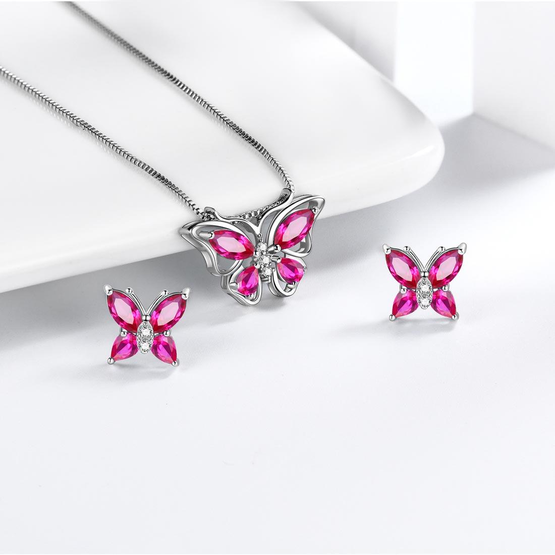 Tokyo Mart Butterfly Jewelry Set Birthstone July Ruby Women Girls Birthday Gift