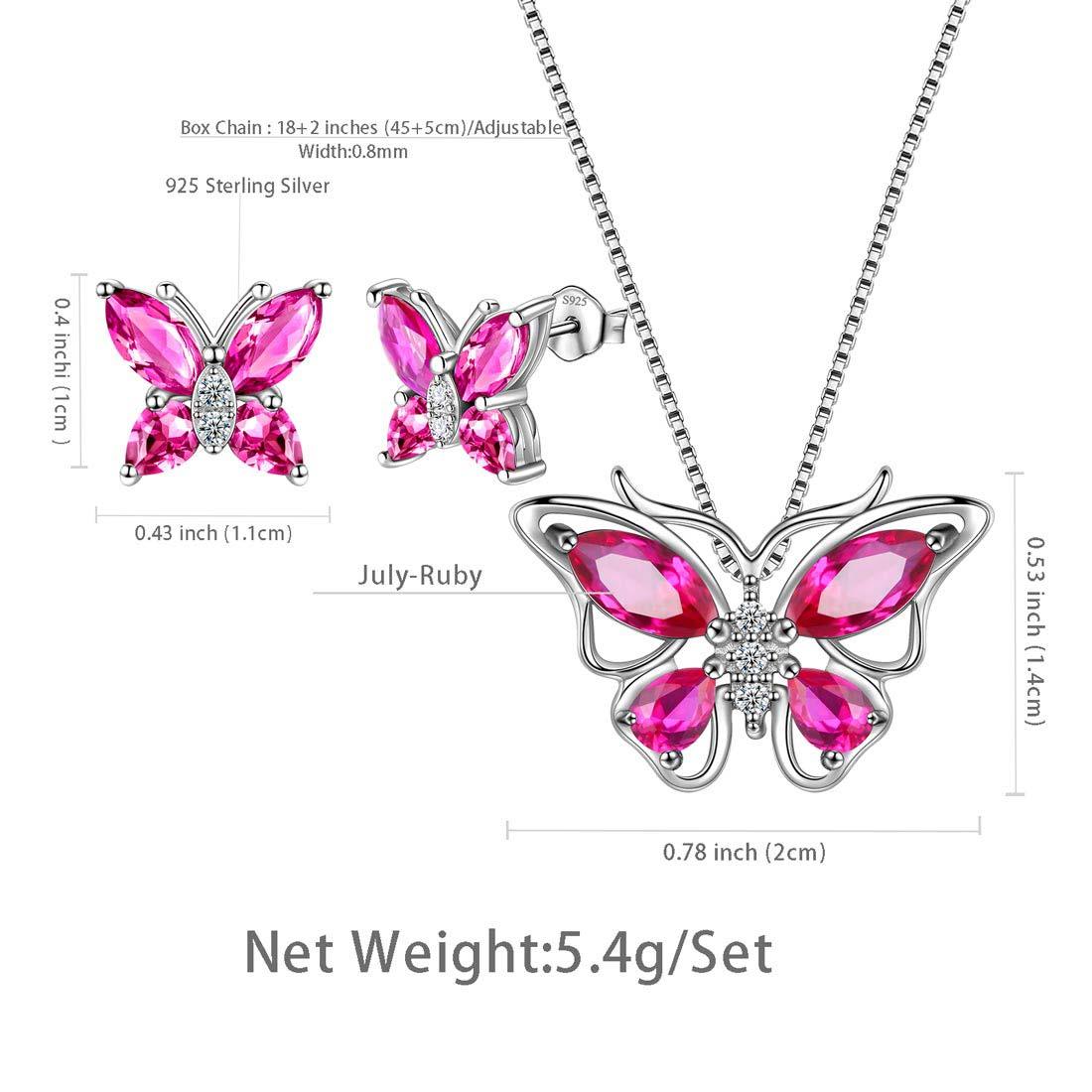 Tokyo Mart Butterfly Jewelry Set Birthstone July Ruby Women Girls Birthday Gift