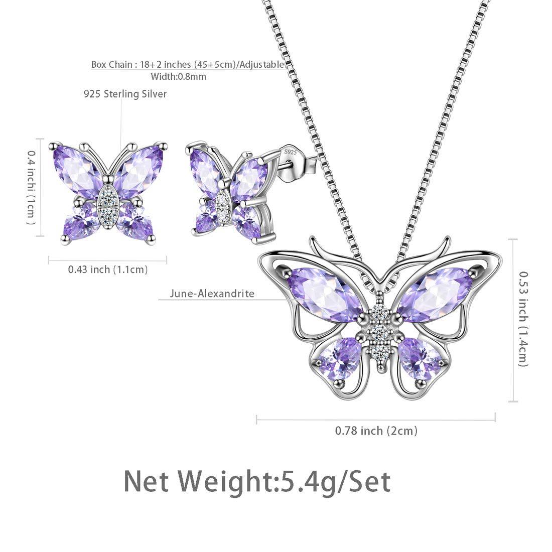 Tokyo Mart Butterfly Jewelry Set Birthstone June Alexandrite Women Girls Birthday Gift