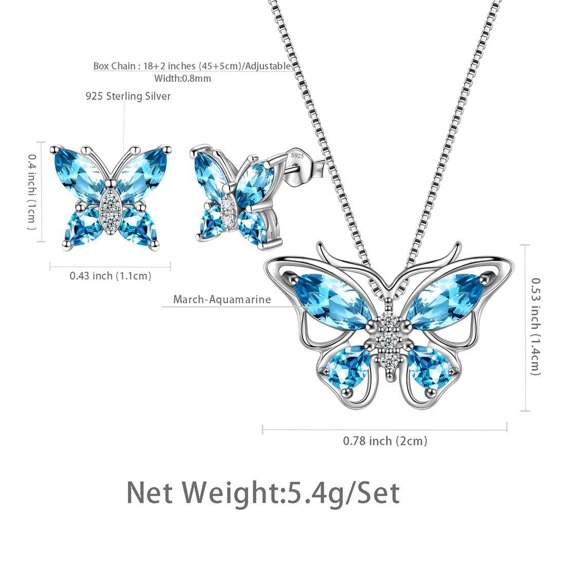 Tokyo Mart Butterfly Jewelry Set Birthstone March Aquamarine Women Girls Birthday Gift