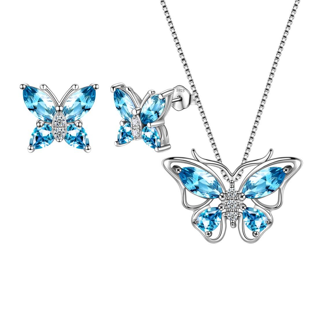 Tokyo Mart Butterfly Jewelry Set Birthstone March Aquamarine Women Girls Birthday Gift