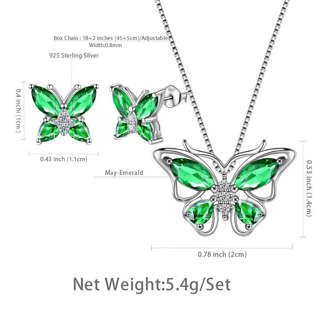 Tokyo Mart Butterfly Jewelry Set Birthstone May Emerald Women Girls Birthday Gift