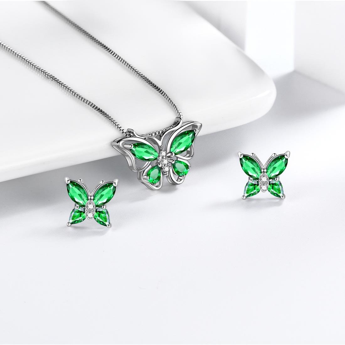 Tokyo Mart Butterfly Jewelry Set Birthstone May Emerald Women Girls Birthday Gift