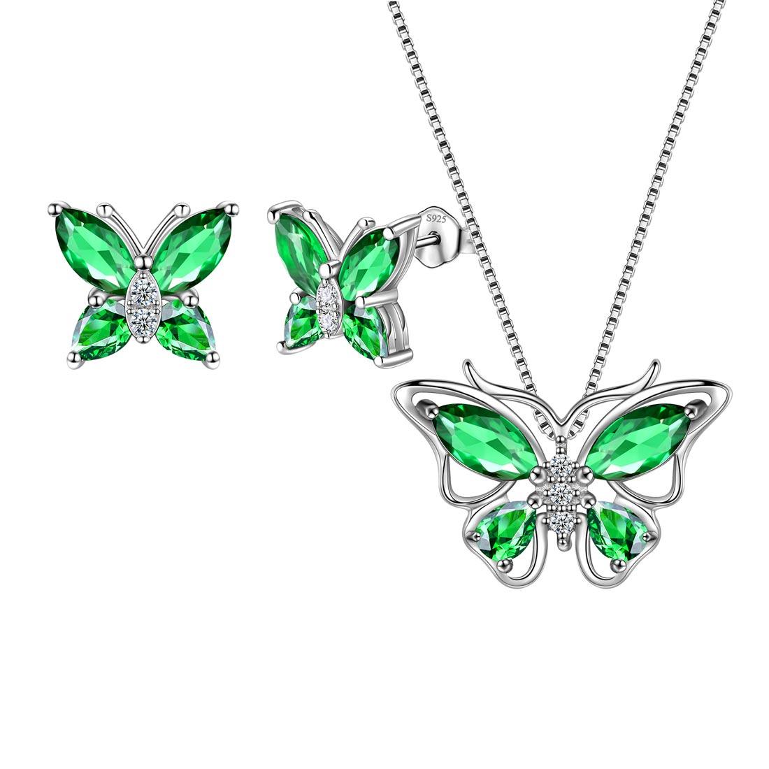 Tokyo Mart Butterfly Jewelry Set Birthstone May Emerald Women Girls Birthday Gift