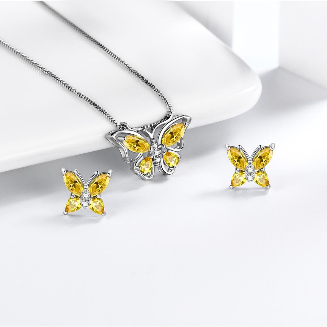 Tokyo Mart Butterfly Jewelry Set Birthstone November Citrine Women Girls Birthday Gift