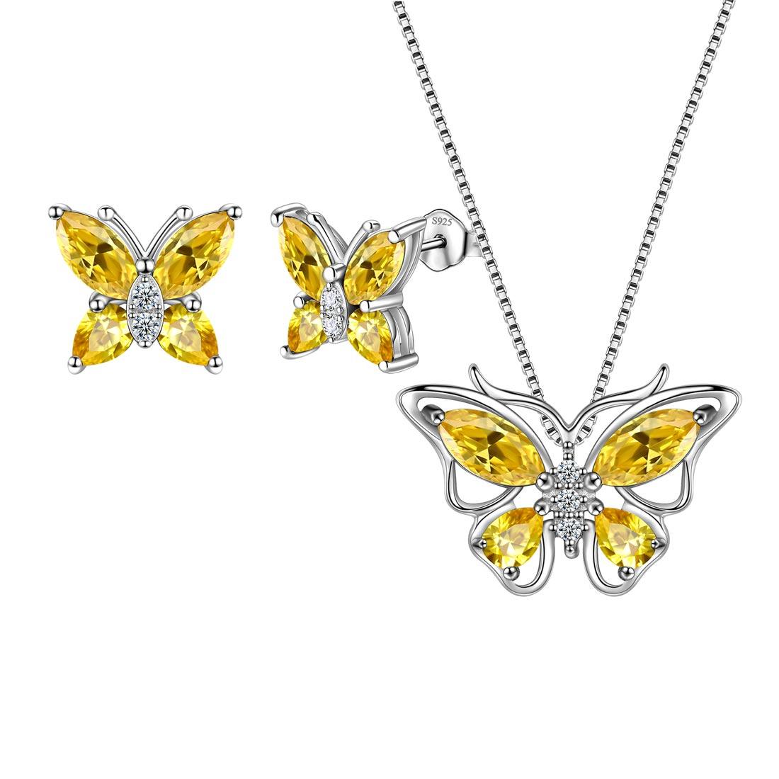 Tokyo Mart Butterfly Jewelry Set Birthstone November Citrine Women Girls Birthday Gift