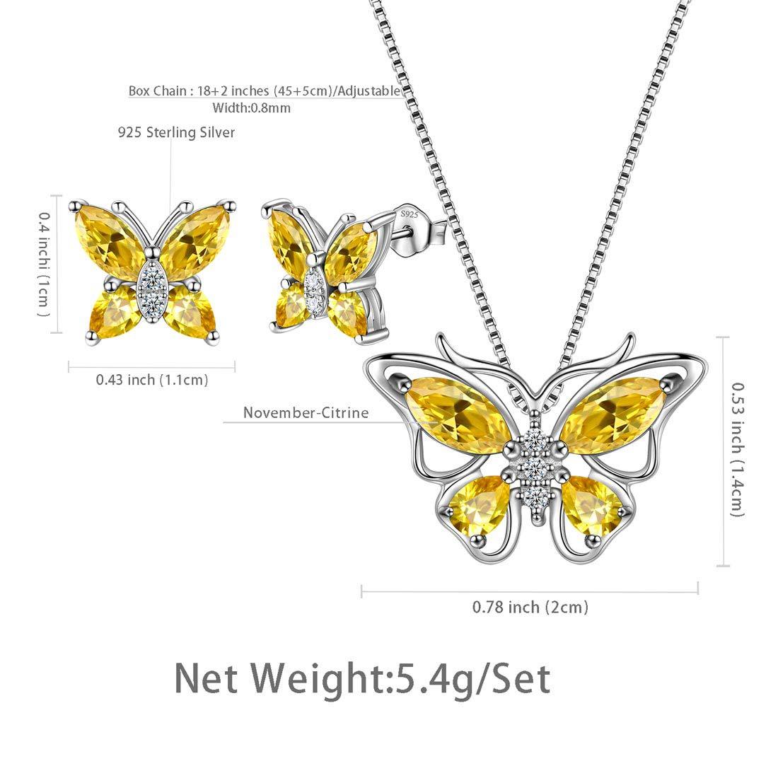 Tokyo Mart Butterfly Jewelry Set Birthstone November Citrine Women Girls Birthday Gift