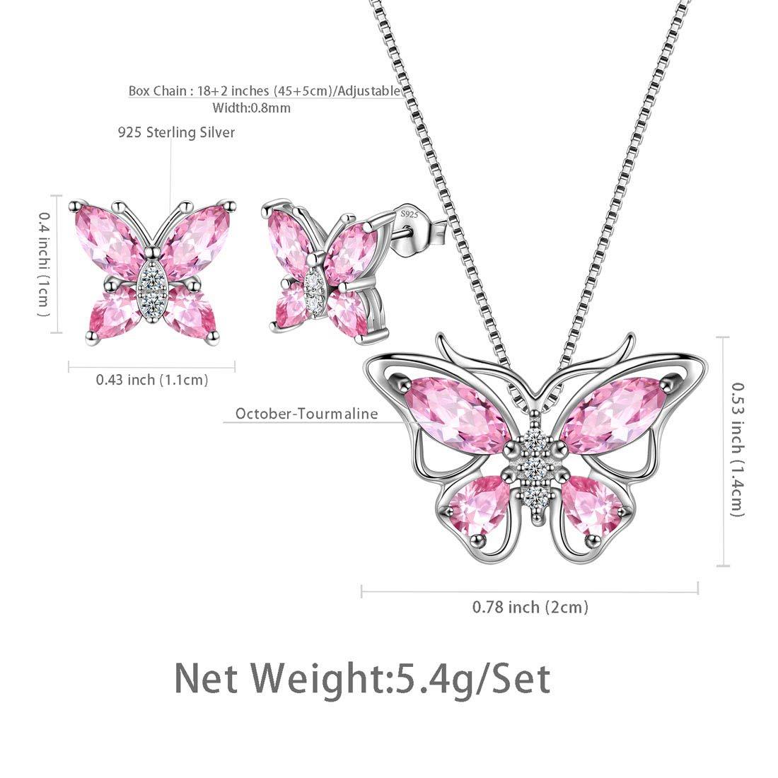 Tokyo Mart Butterfly Jewelry Set Birthstone October Tourmaline Women Girls Birthday Gift