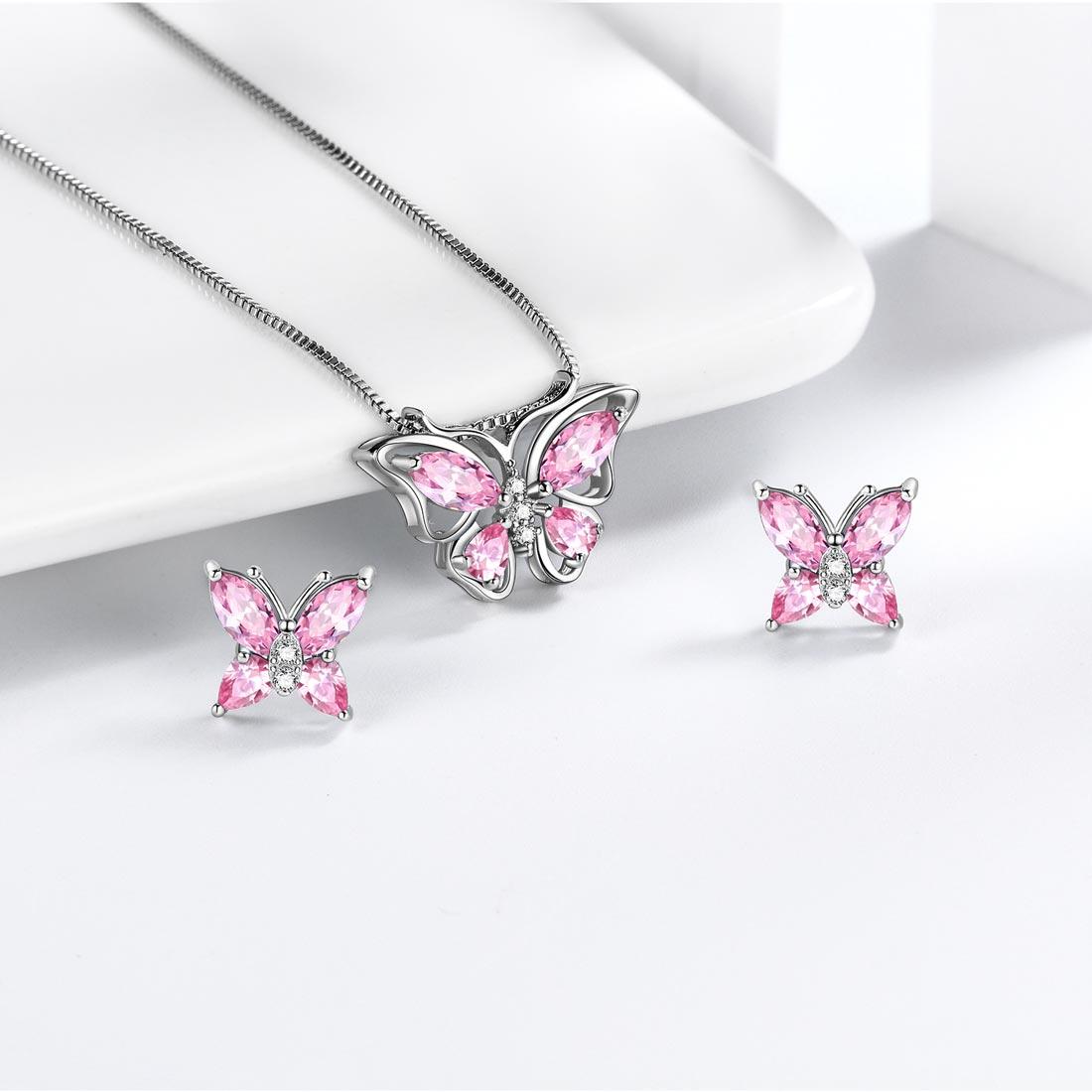 Tokyo Mart Butterfly Jewelry Set Birthstone October Tourmaline Women Girls Birthday Gift