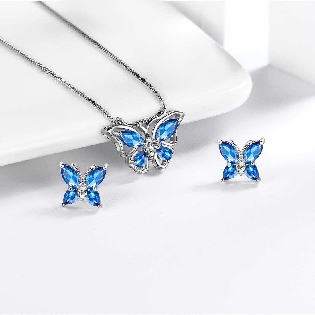 Tokyo Mart Butterfly Jewelry Set Birthstone September Sapphire Women Girls Birthday Gift