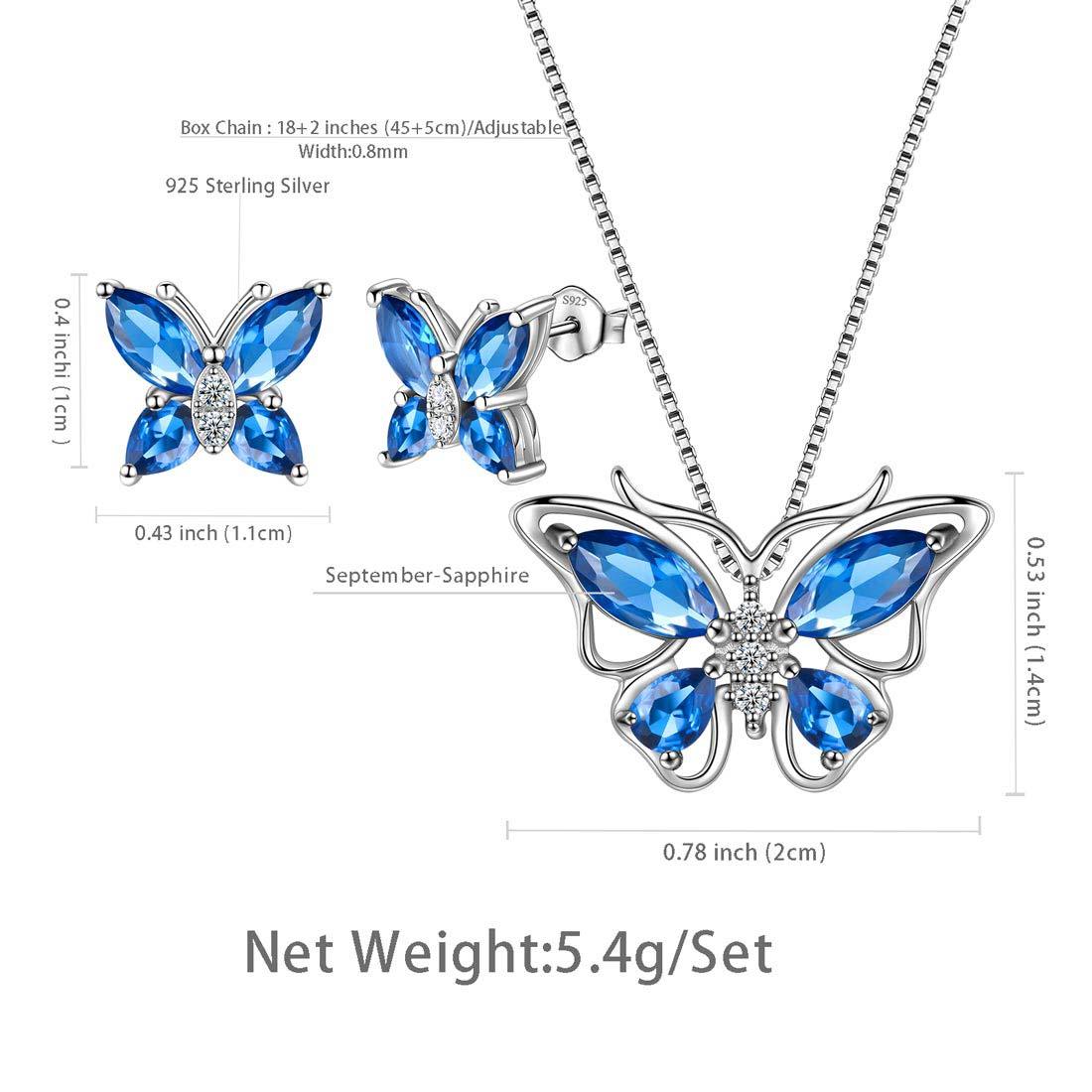 Tokyo Mart Butterfly Jewelry Set Birthstone September Sapphire Women Girls Birthday Gift