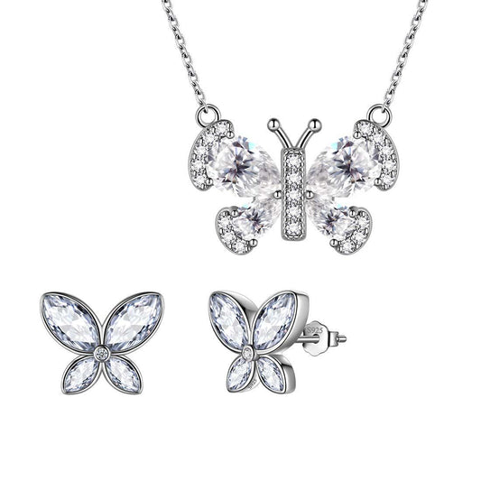 Tokyo Mart Butterfly Birthstone April Diamond Jewelry Set 3PCS Women Girls Birthday Gift