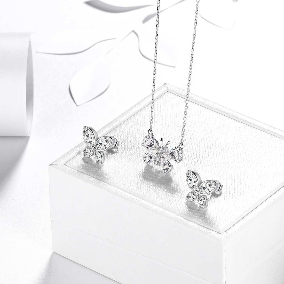 Tokyo Mart Butterfly Birthstone April Diamond Jewelry Set 3PCS Women Girls Birthday Gift