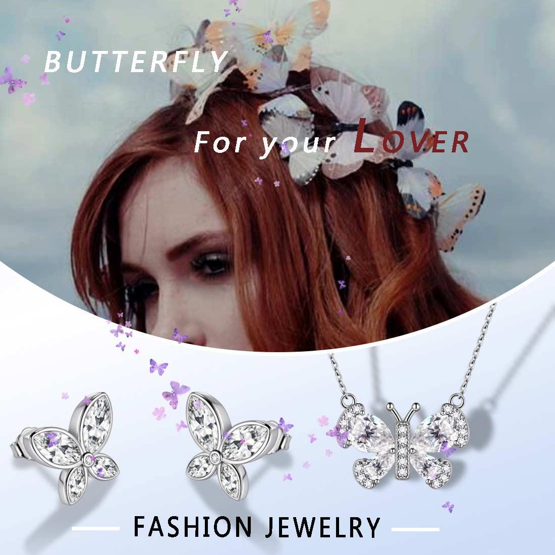 Tokyo Mart Butterfly Birthstone April Diamond Jewelry Set 3PCS Women Girls Birthday Gift