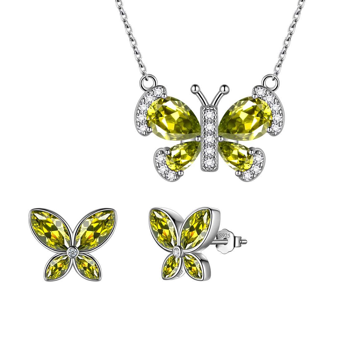 Tokyo Mart Butterfly Birthstone August Peridot Jewelry Set 3PCS Women Girls Birthday Gift