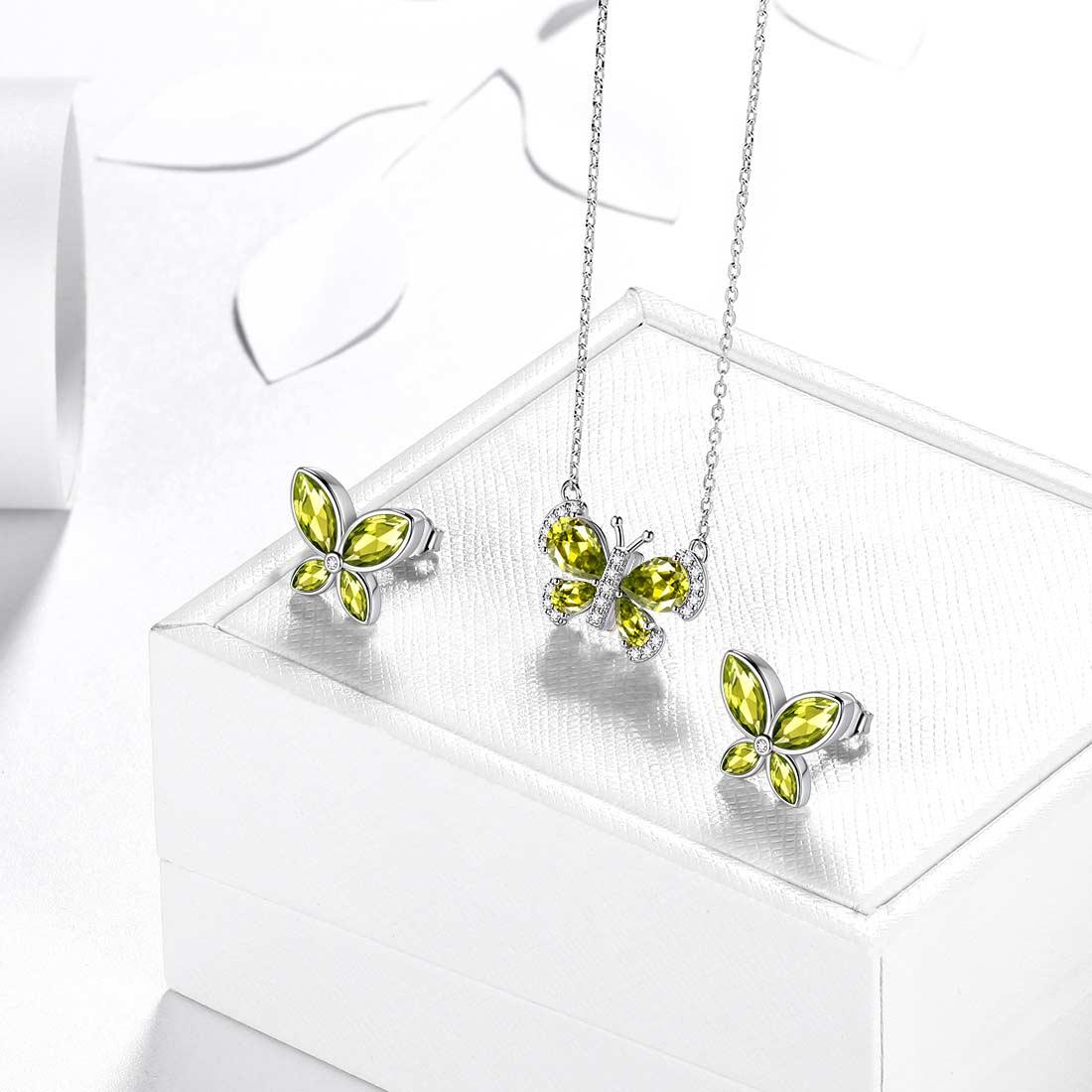 Tokyo Mart Butterfly Birthstone August Peridot Jewelry Set 3PCS Women Girls Birthday Gift