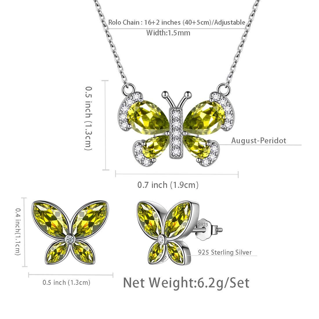 Tokyo Mart Butterfly Birthstone August Peridot Jewelry Set 3PCS Women Girls Birthday Gift